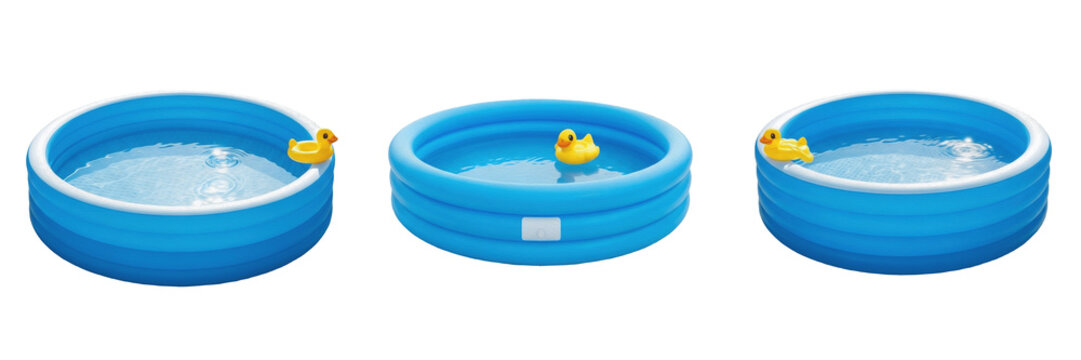 Round Blue Inflatable Swimming Pool for Children, Summer Fun Water Toy with Yellow Rubber Duck, Backyard Garden Play Equipment, Portable Kiddie Pool for Toddlers and Kids Play.