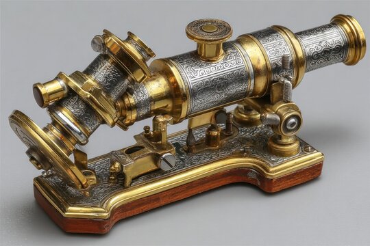 Antique brass and silver decorative telescope with ornate engravings