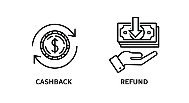 Cashback and refund icons with arrows depicting financial transactions silhouette