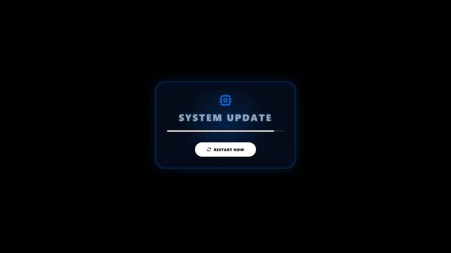 System Update Notification Card with Restart Button Animation