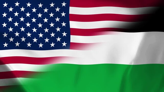 USA and Palestine Flag Waving Animation Alpha Channel Transparent Background 4K Loop