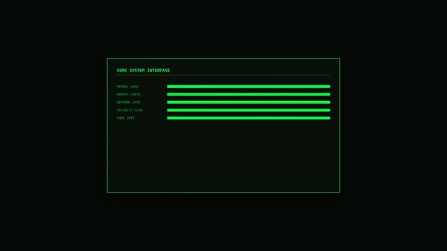 A simple, dark-themed digital interface with green text displaying data lines and headers