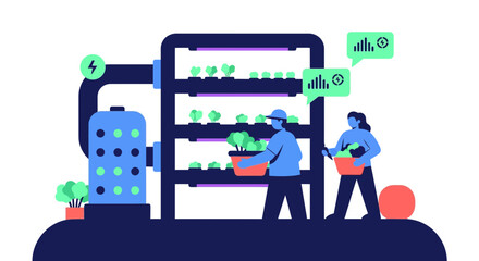 Naklejka premium Modern indoor vertical farming and smart agriculture illustration
