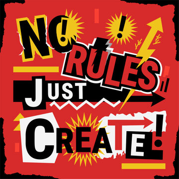 No rules just create motivational typography poster on red background vector illustration
