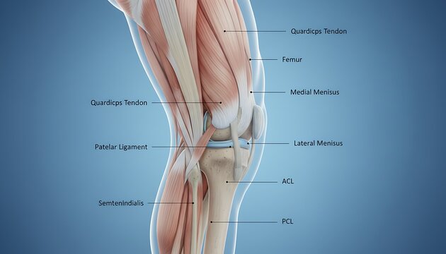 Anatomical Side View of Knee Muscles and Ligaments
