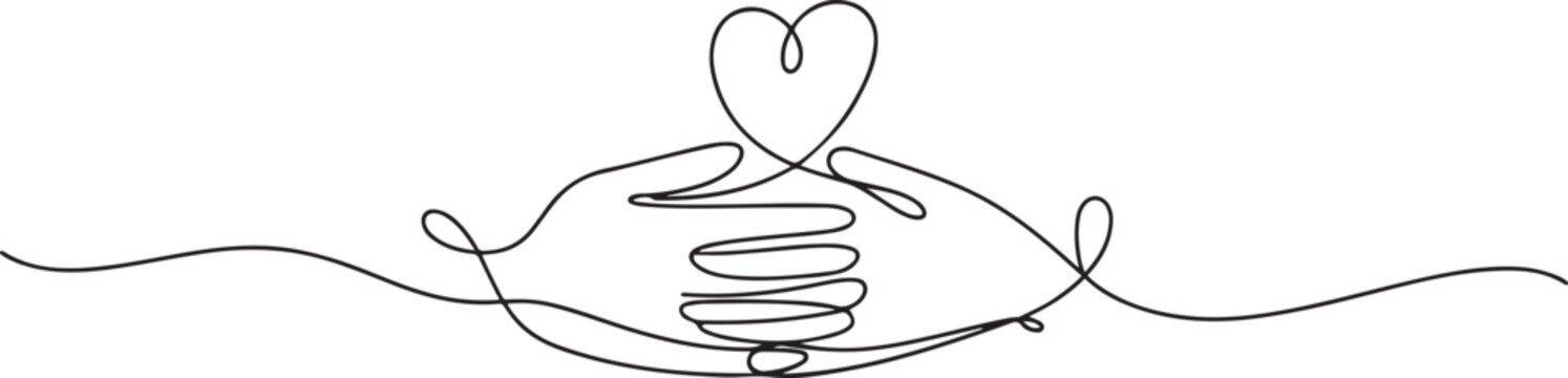 hand drawn doodle hand giving and receiving love. one line art icon drawing vector