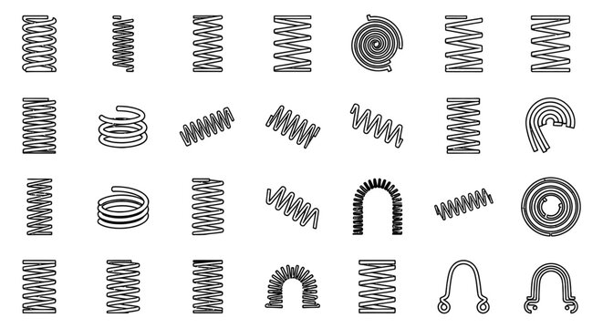 spring coil icon vector illustration set a collection of various mechanical spring designs ideal for engineering industrial concepts.