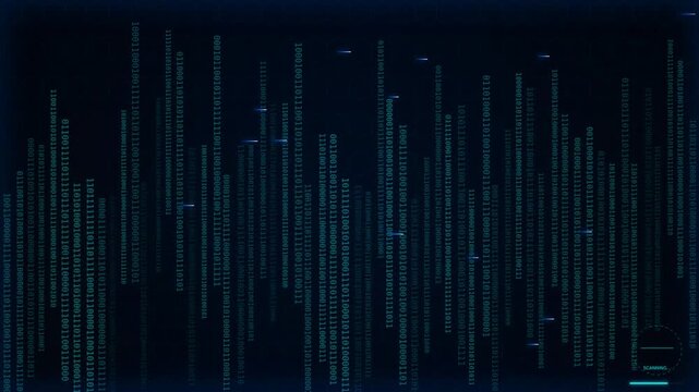 Abstract representation of digital data visualization with vertical lines and glowing text elements