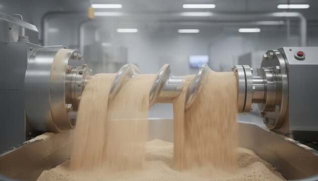 Medium shot of twinscrew setup on industrial equipment showcasing synchronized preload calibration for balanced and smooth axis operation.