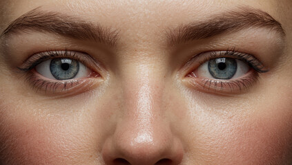 Fototapeta premium Close up blue eye portrait with natural skin texture and soft expression