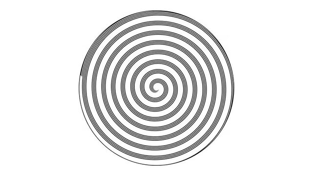 A concentric circle design featuring alternating thin and thick spiral lines in monochrome