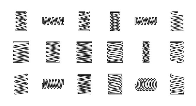 collection of various metal springs on a white background coil and compression springs