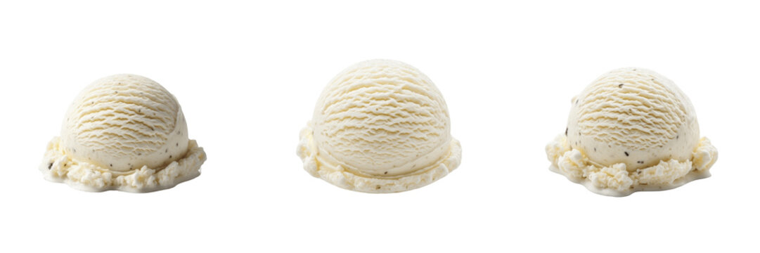 Single Round Scoop of Creamy Vanilla Ice Cream on White Background, Summer Frozen Dairy Dessert, Gourmet Vanilla Bean Flavor for Food Menu and Sweet Snack Advertising Design.