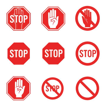 Red Stop Signs and Prohibition Symbols Collection