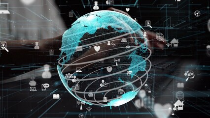This vibrant digital globe illustrates dynamic information flow and global connectivity through technology, symbolizing communication and data exchange in modern life. Xenic © InfiniteFlow