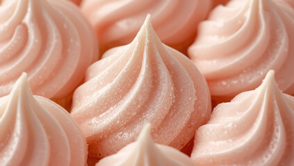 Fototapeta premium Soft pastel meringue dollop dessert pink meringue dessert confection closeup swirl frosting