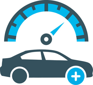 Car Performance Speedometer Icon with Plus Sign, Automotive Diagnostics and Engine Tuning Concept, Speed Limit and Acceleration Graphic Illustration on White Background