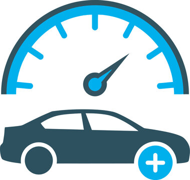 Car Speed Gauge with Needle and Plus Sign, Automotive Performance Enhancement and Speed Tracking Icon, Vehicle Acceleration and Engine Tuning Graphic Design