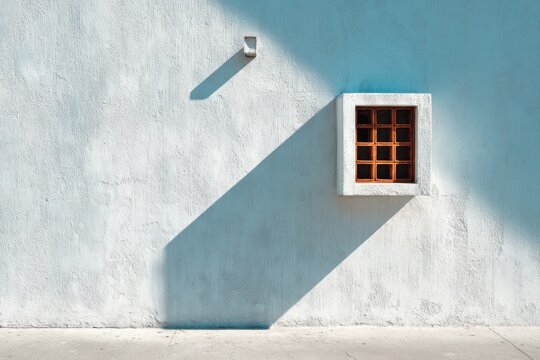Minimalist white wall with small window and shadow