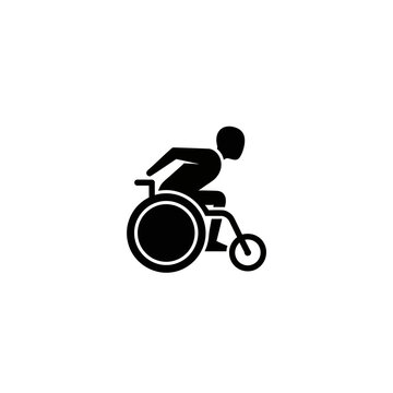 Iconic black silhouette illustrating a person in a wheelchair, embodying active mobility, accessibility, and the spirit of inclusive sports and independent living