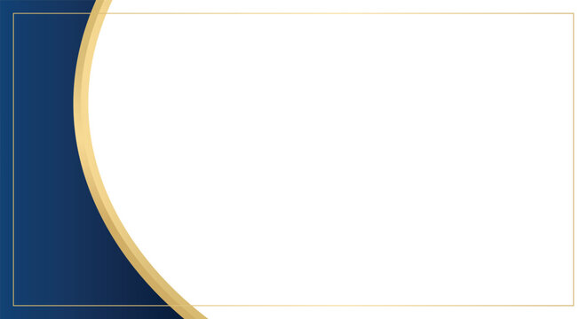A sophisticated corporate template featuring elegant navy blue curves and minimalist gold border accents with ample white copy space for awards and formal business documents.