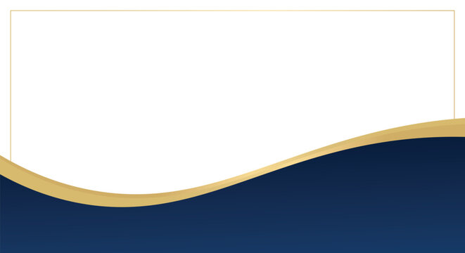 This elegant corporate background features a sophisticated navy blue wave and a thin gold border on a white field with plenty of room for text.