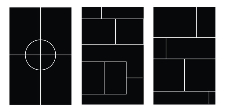 Image collage layout template. Beige mosaic mood board grid collection. Picture frame set. Photo album idea for banner, poster, comic page, flyer, brochure, booklet, memory wall design. Vector pack