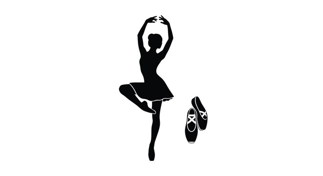 A graceful ballerina poses with ballet shoes a striking silhouette