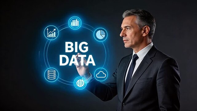 Businessman interacting with big data interface