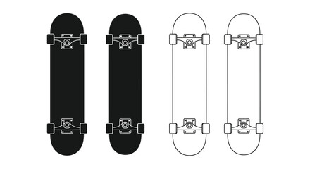 Four skateboard designs shown in contrasting black and white silhouette © md