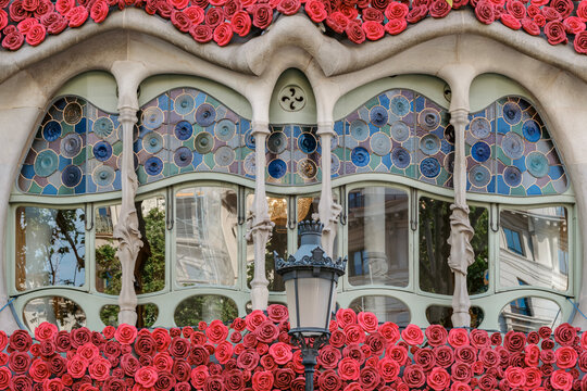 Modernist Windows of Casa Batllo Decorated with Floral Garlands, Sant Jordi, Spain