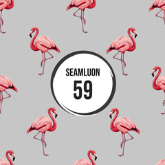 Fototapeta premium Seamless pattern design featuring elegant pink flamingos on a neutral grey background.