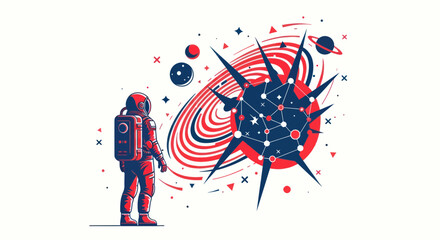 Astronaut discovers cosmic anomaly, space exploration, galaxy, stars, science fiction © Ulfi