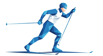 Obraz premium Cross-country skier, low poly, dynamic action, winter sport, blue and white