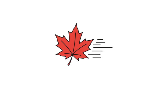 Red maple leaf icon with motion speed lines as a vector illustration