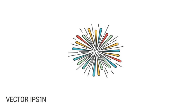 Abstract sunburst firework element with colorful line art vector