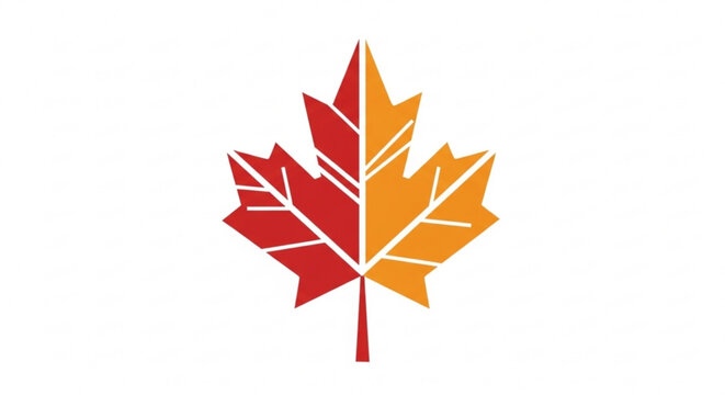 Maple leaf split into red and orange halves as a vector icon