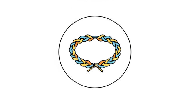Woven wreath laurel icon in yellow and blue colors flat vector art