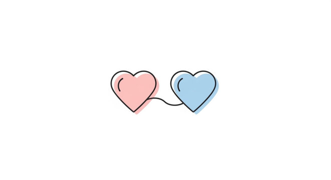 Minimalist heart icons connected by a thin line vector graphic