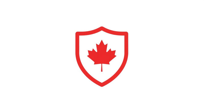 Canadian maple leaf inside a protective shield icon vector graphic