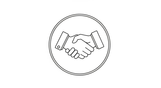 Professional handshake icon in a circular line art style vector