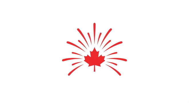 Red Canadian maple leaf firework burst vector icon for celebrations