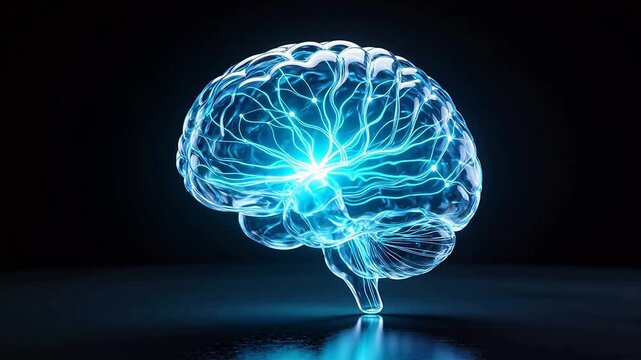 Transparent glowing brain with neural connections