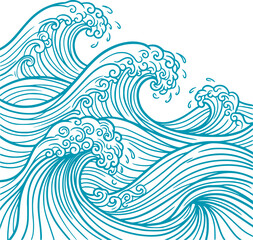 Fototapeta premium Decorative Ocean Waves Illustration with Flowing Line Art Style
