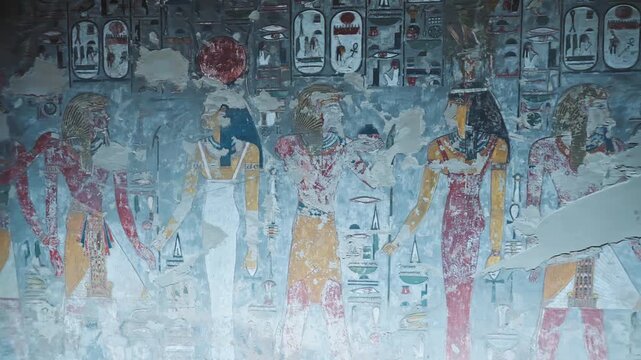 Interior view of the famous Seti the first tomb that is decorated with gods figures and hieroglyphs in the valley of Kings in Luxor in Egypt