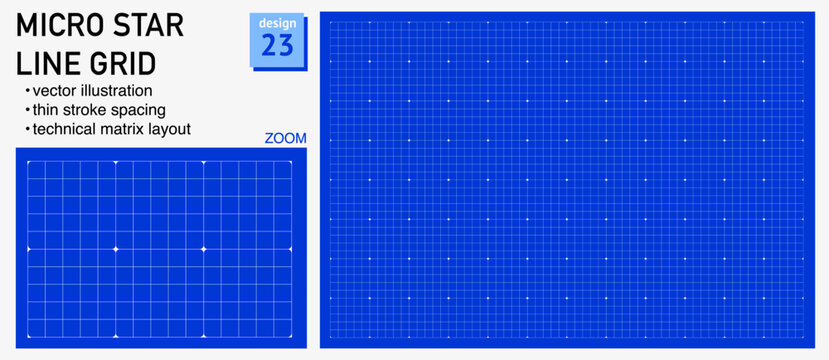 Blueprint grid system Star Line micro geometry, zoom detail view. Broken stroke structure demonstration, engineering diagrams dashboards planning layouts interface systems digital graphics.