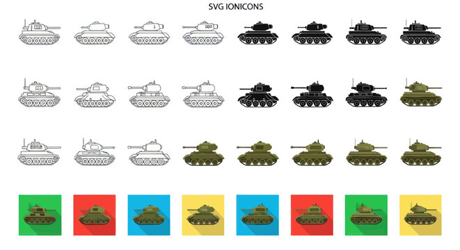 Set of Military Tank Icons and Illustrations in Different Styles