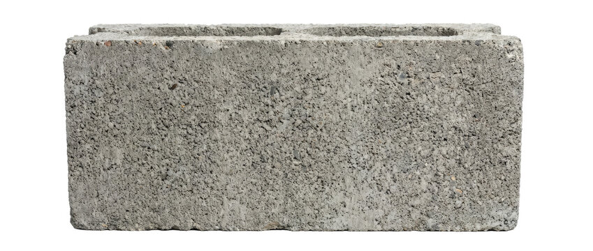 Gray concrete block with hollows on white background