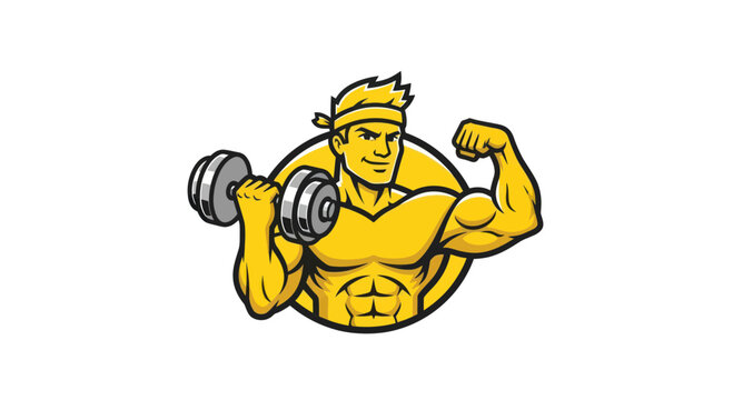 Muscular Man Lifting Dumbbell, Flexing Biceps, Fitness Icon