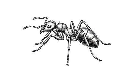 Detailed ant illustration, black and white sketch, isolated on white background © Varel